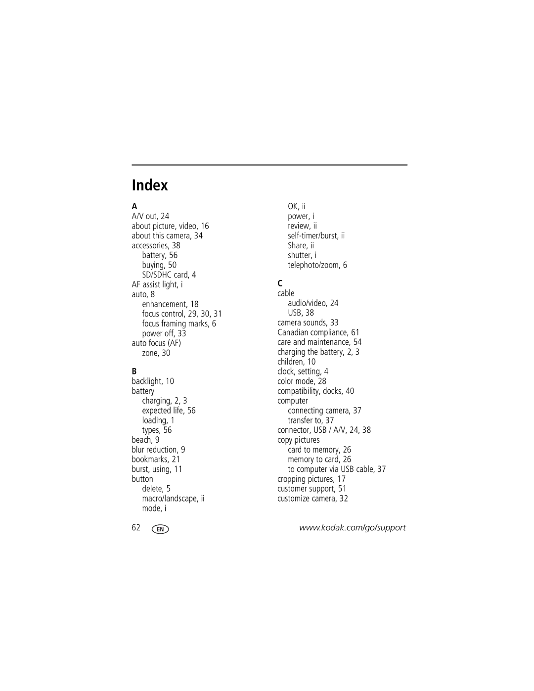 Kodak M1093 IS manual Index 