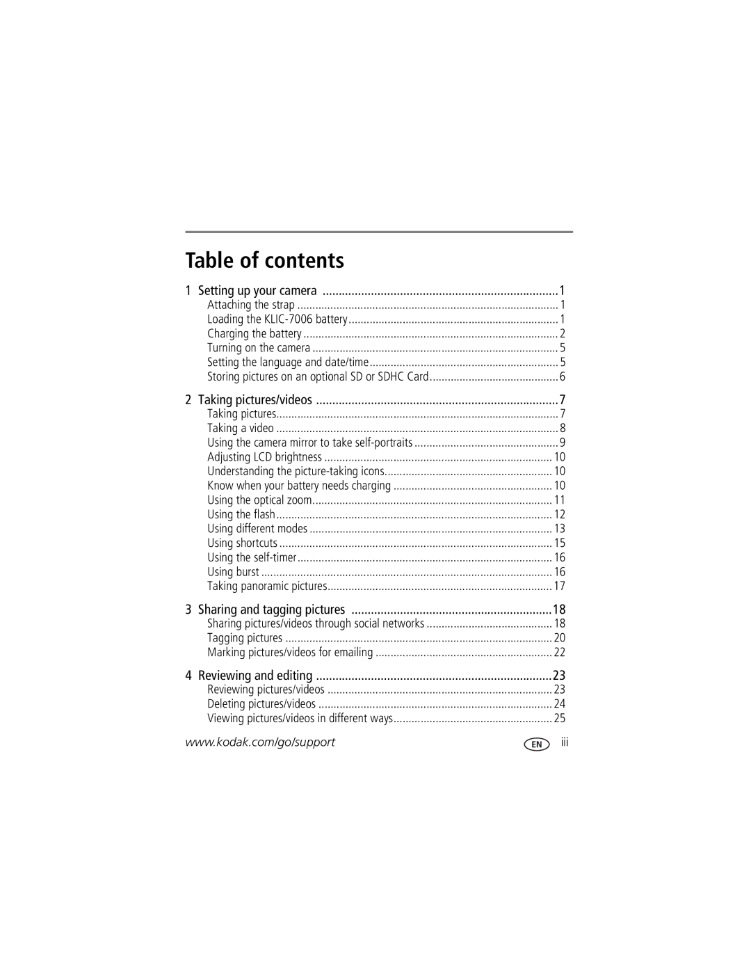 Kodak 1944685, M200 manual Table of contents 