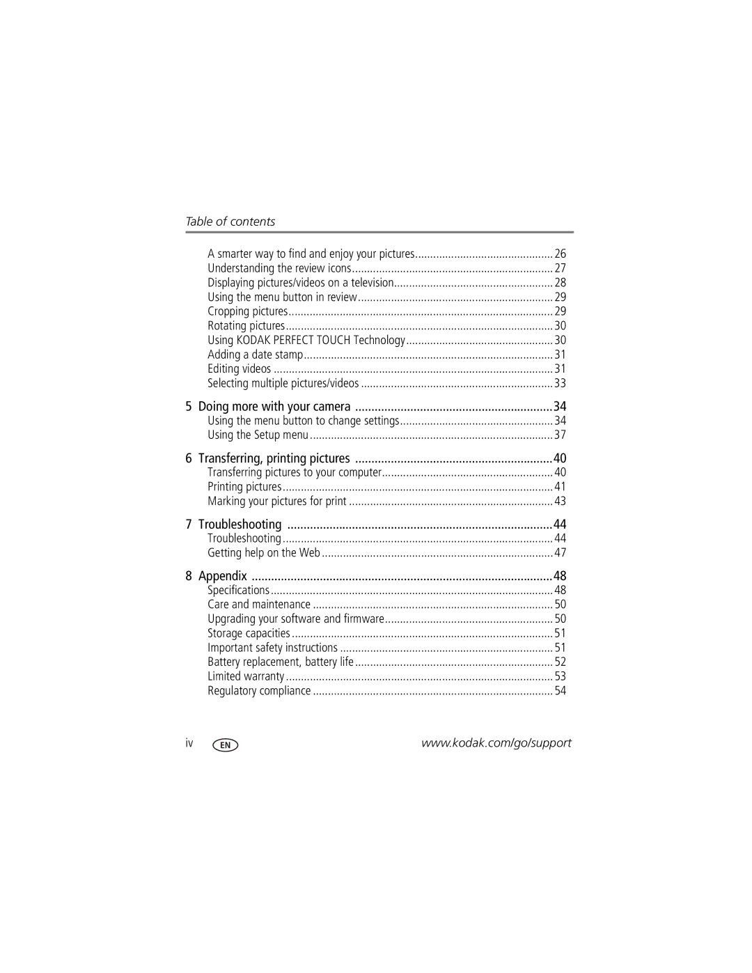 Kodak M200, 1944685 manual Table of contents 