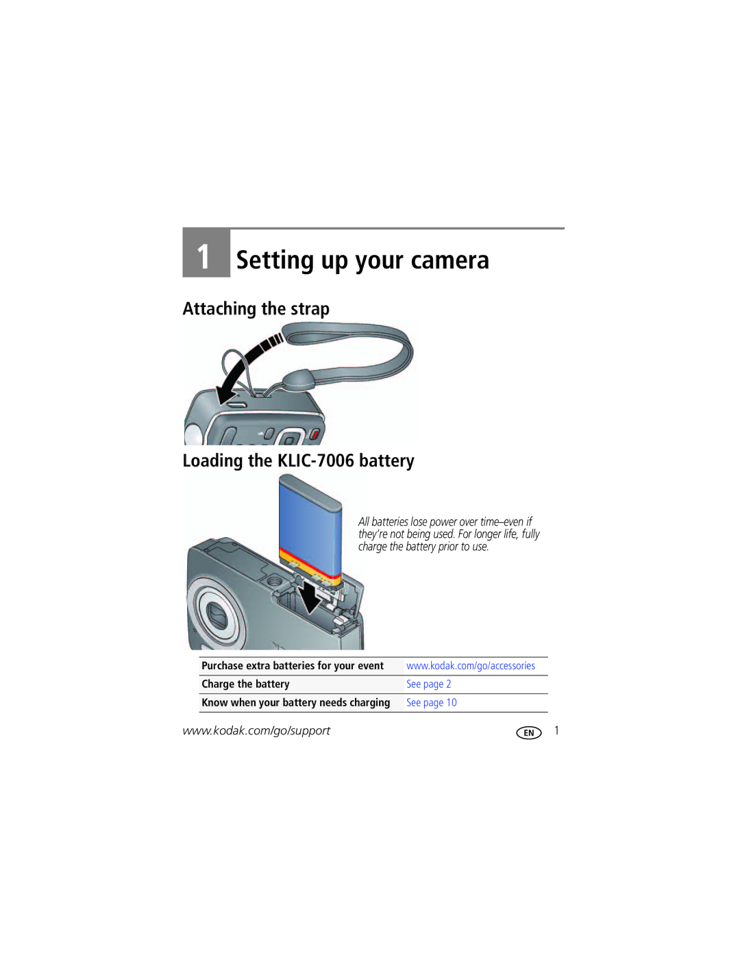 Kodak 1944685, M200 manual Attaching the strap Loading the KLIC-7006 battery 