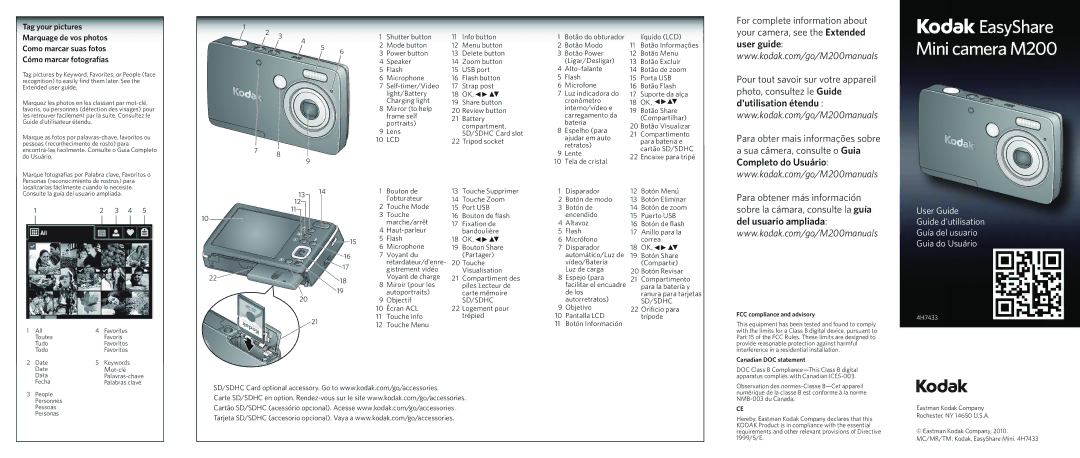 Kodak M200 manual Lcd, Sd/Sdhc, Fecha, Touche Supprimer, Compartiment des 