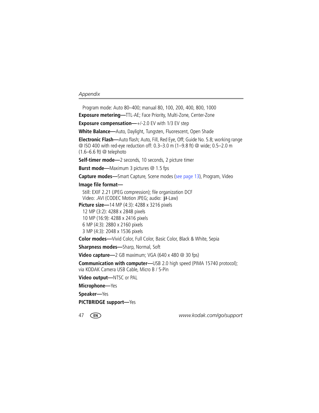 Kodak M22 manual Image file format, Still Exif 2.21 Jpeg compression file organization DCF 