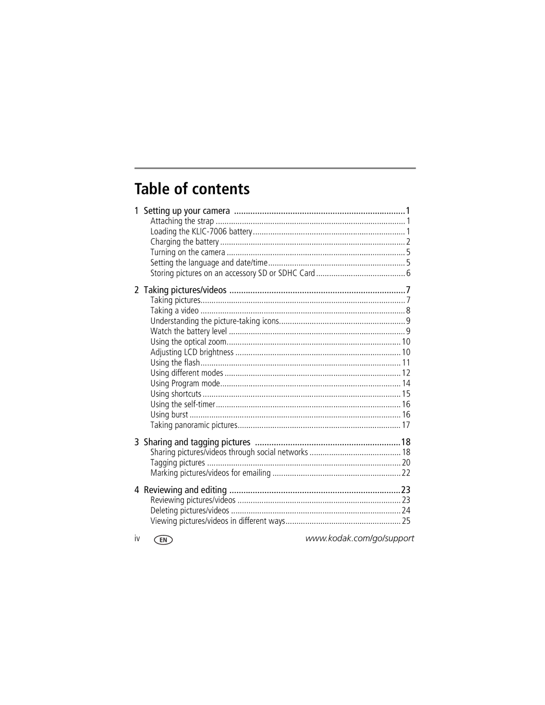 Kodak M22 manual Table of contents 