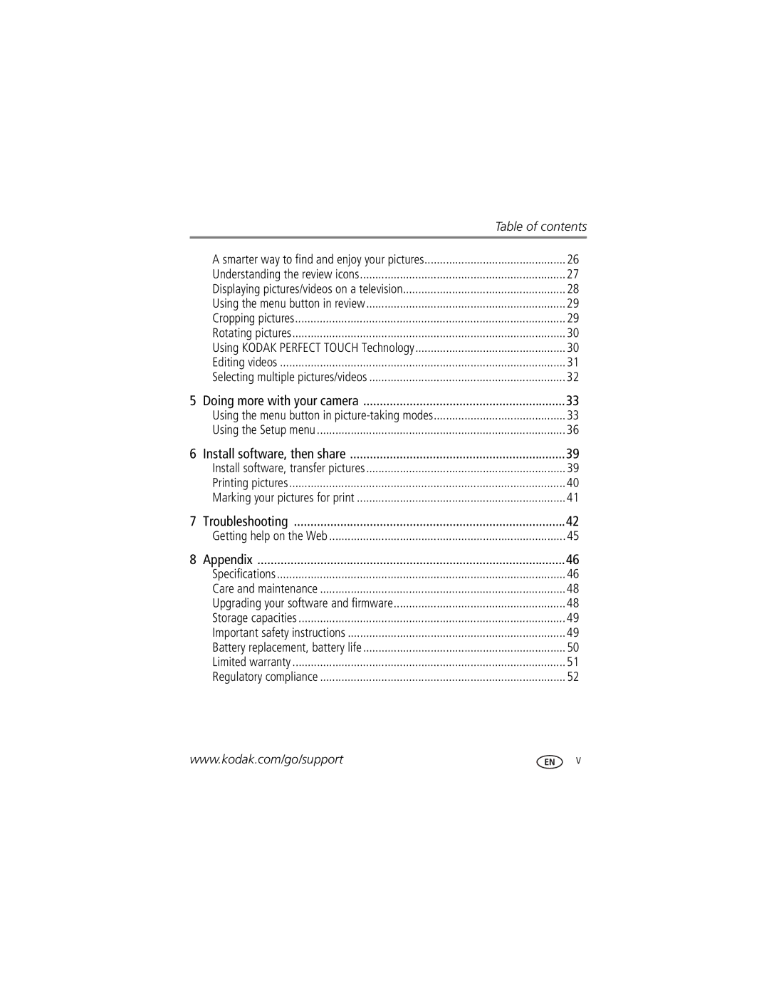 Kodak M22 manual Table of contents 