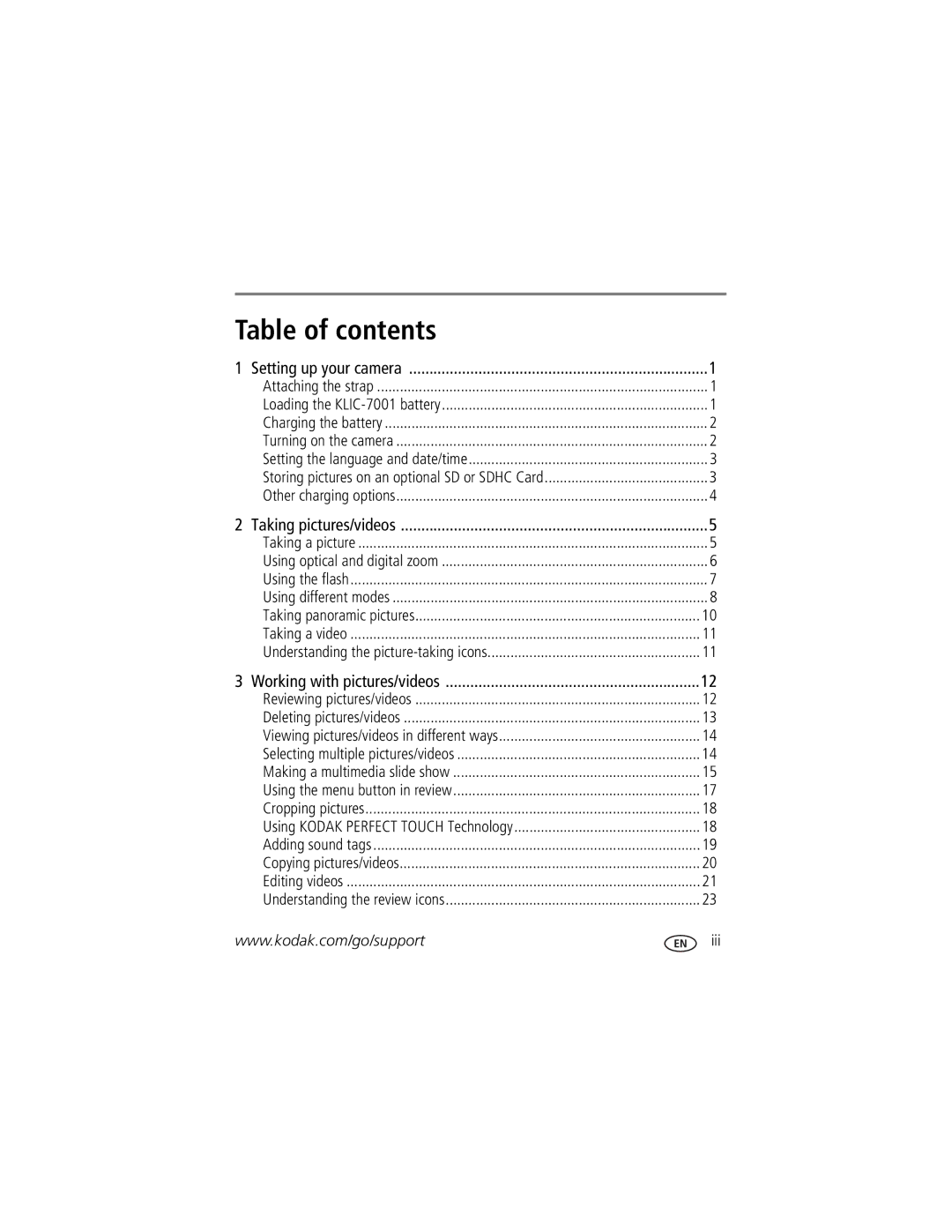 Kodak M320 manual Table of contents 