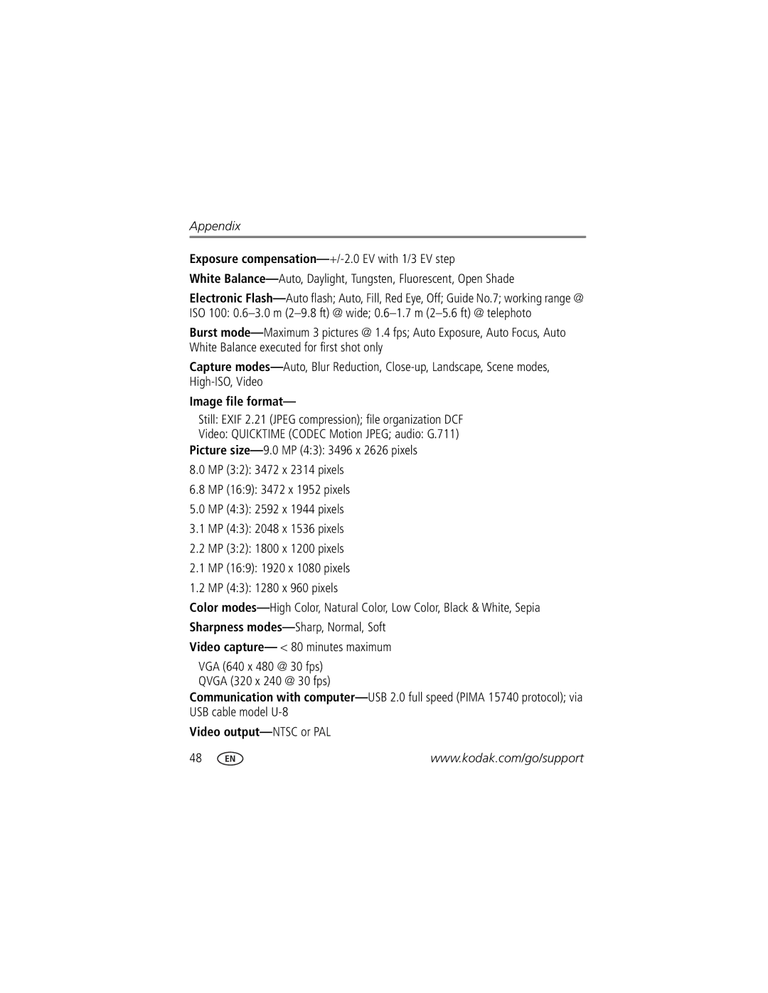 Kodak M320 manual Image file format 