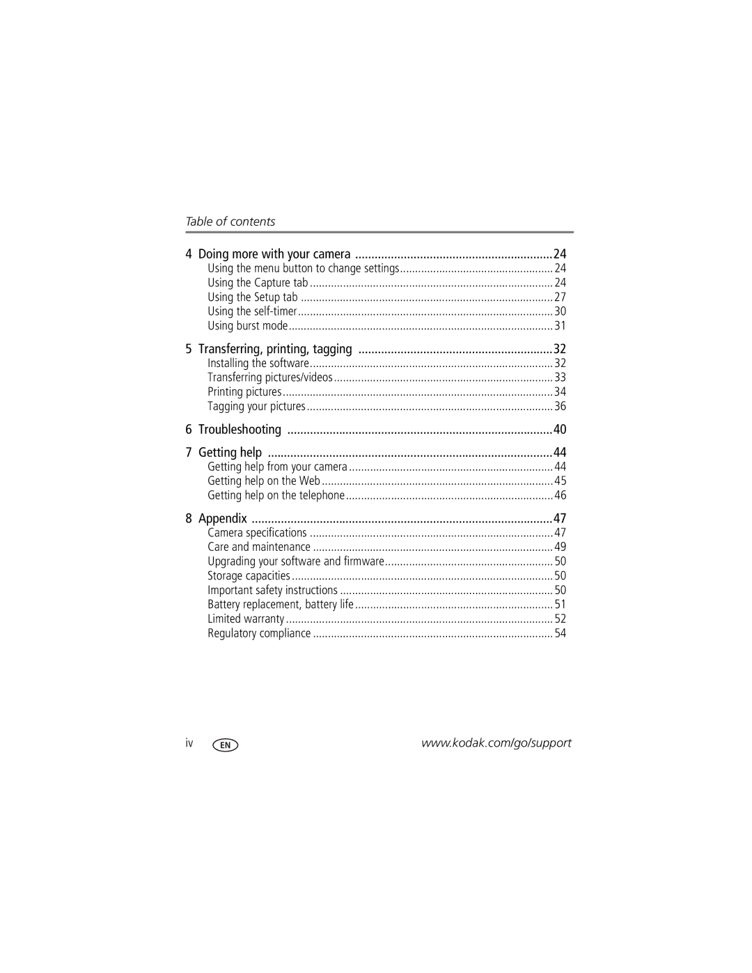 Kodak M320 manual Table of contents 