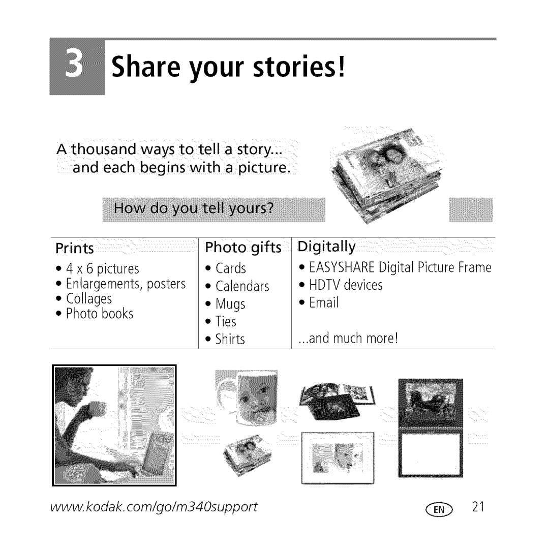 Kodak M340 manual Share your stories 