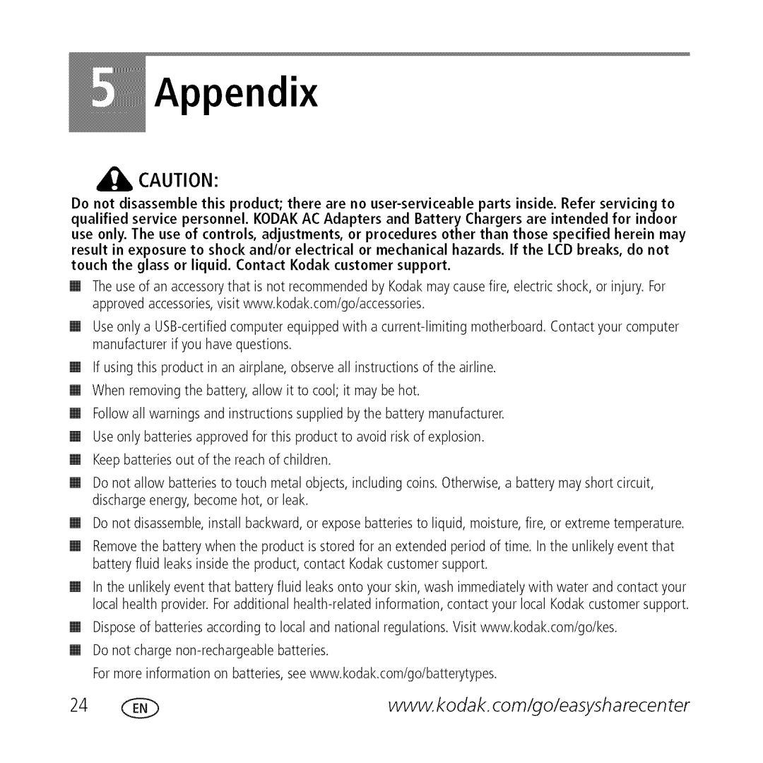 Kodak M340 manual Appendix 