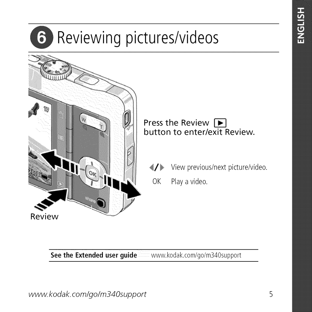 Kodak M340 manual Reviewing pictures/videos 