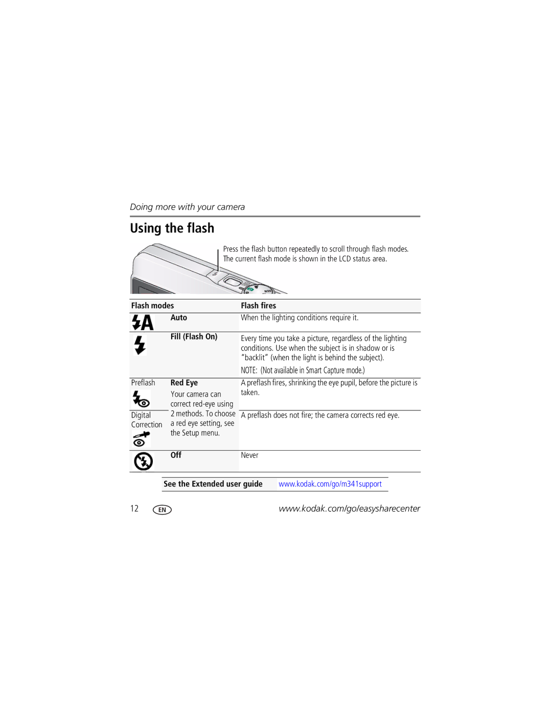 Kodak M341 manual Using the flash 