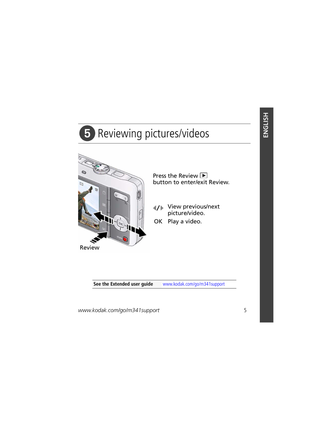 Kodak M341 manual Reviewing pictures/videos 