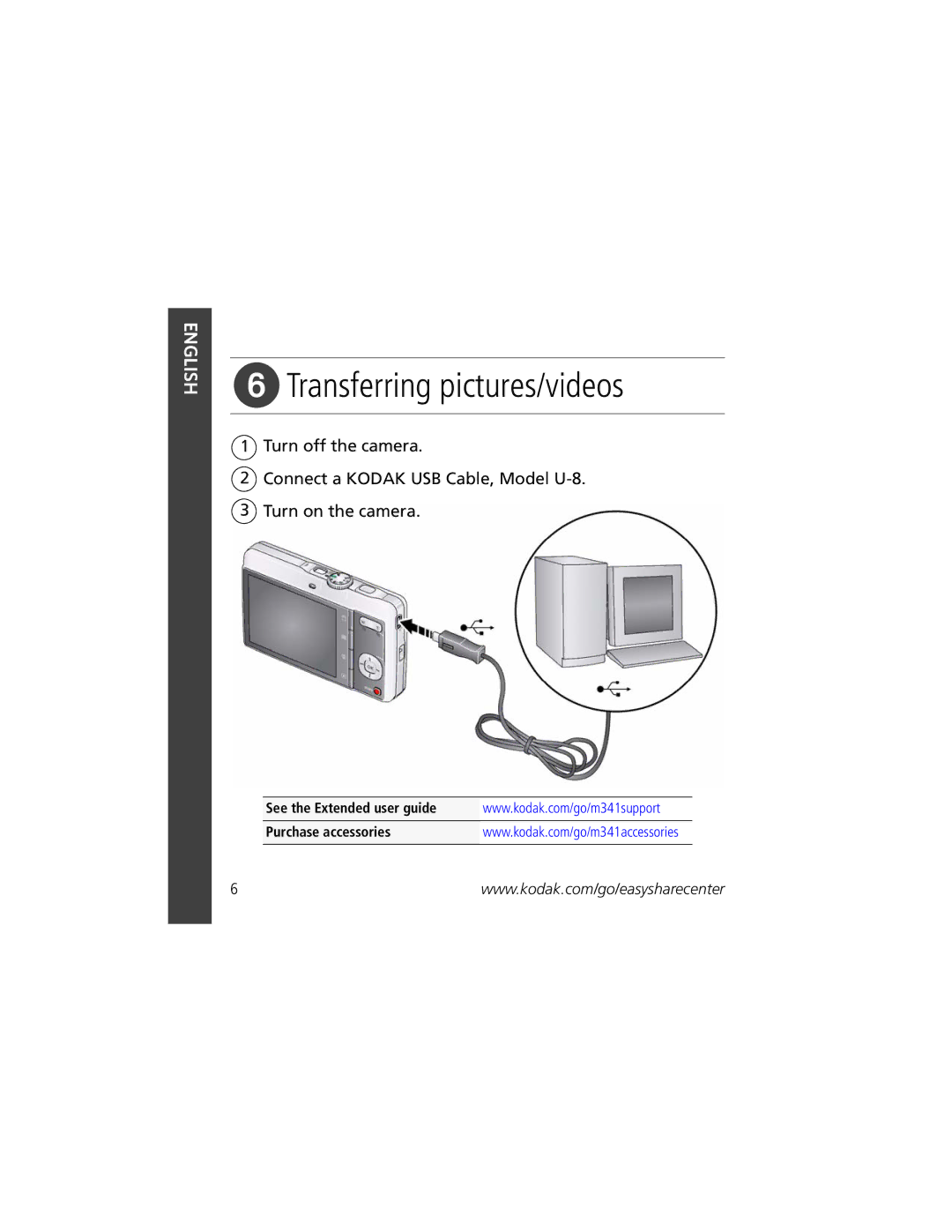 Kodak M341 manual Transferring pictures/videos 