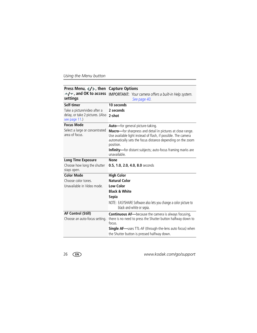 Kodak M381 manual Then Capture Options 