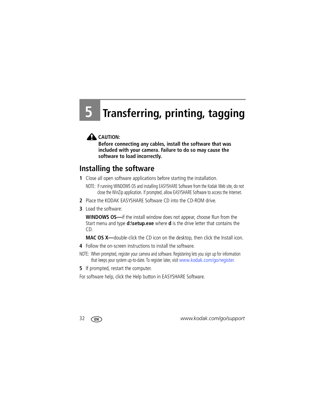 Kodak M381 manual Transferring, printing, tagging, Installing the software 