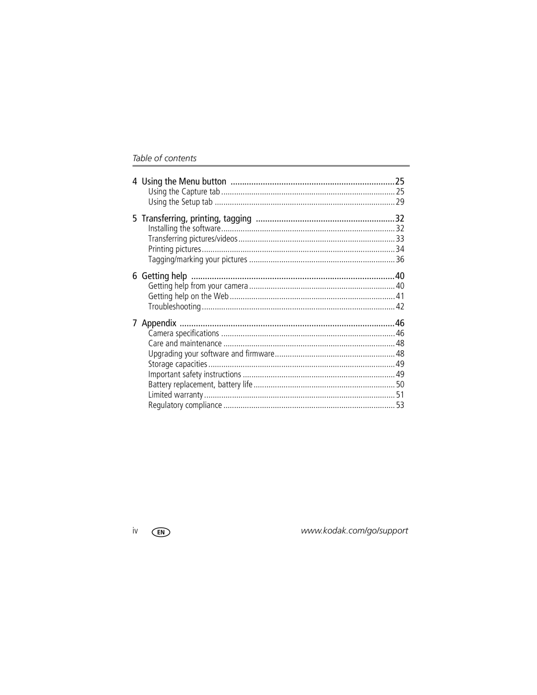 Kodak M381 manual Table of contents 