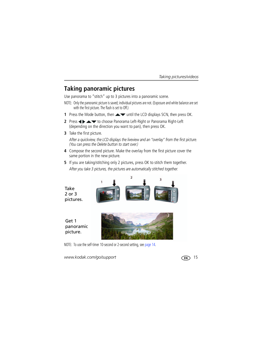 Kodak M531 manual Taking panoramic pictures, Take the first picture, Take Or 3 pictures Get 1 panoramic picture 