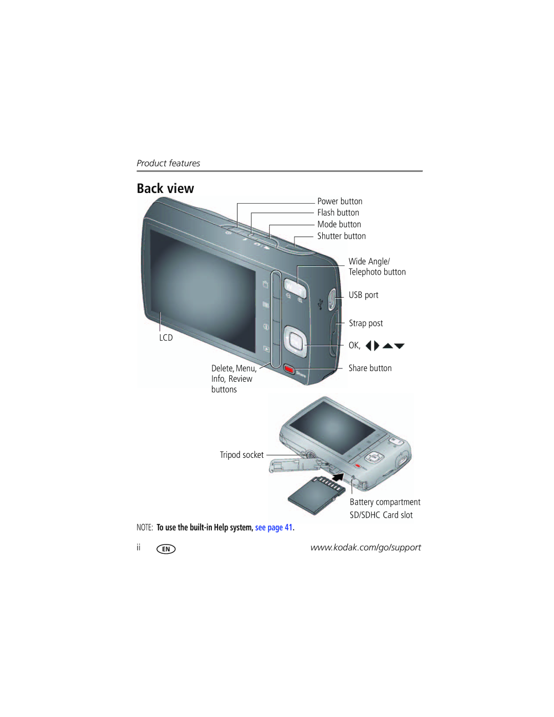 Kodak M531 manual Back view 