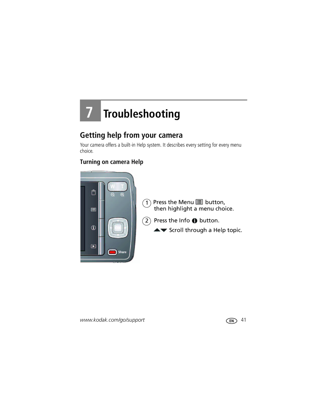 Kodak M531 manual Getting help from your camera, Turning on camera Help 