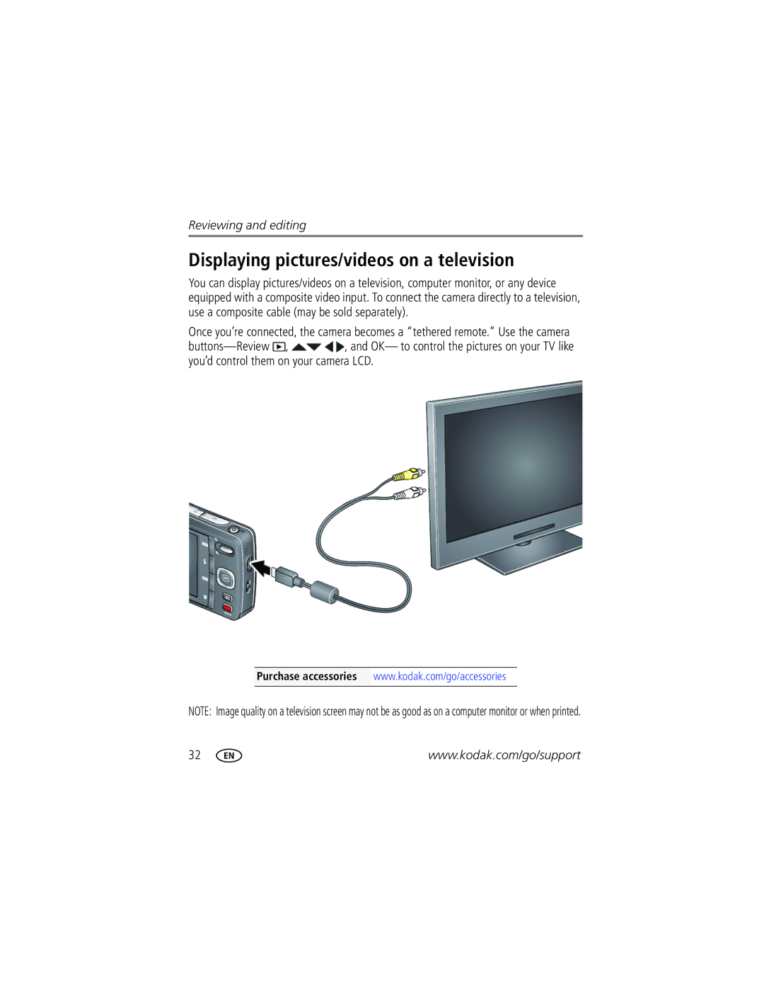 Kodak M532 manual Displaying pictures/videos on a television 