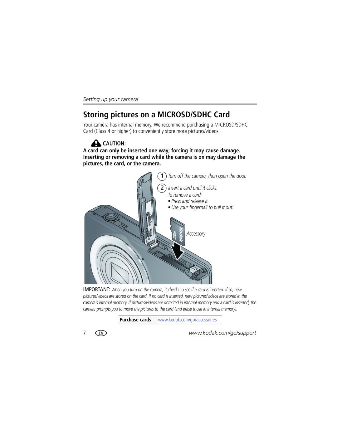 Kodak M5370 manual Storing pictures on a MICROSD/SDHC Card 