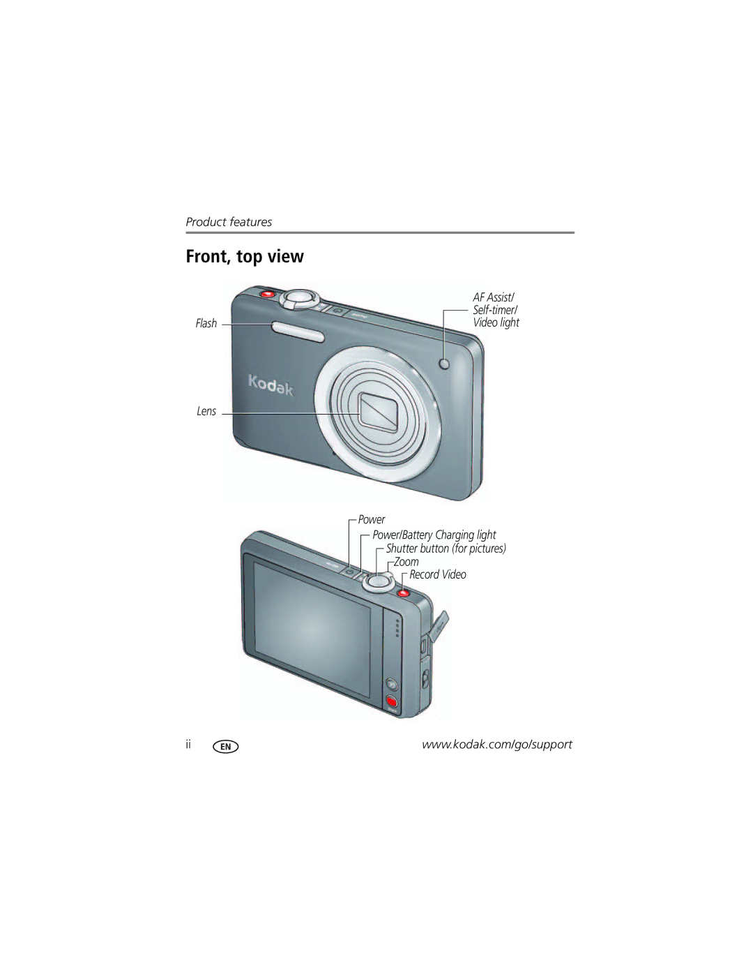 Kodak M5370 manual Front, top view 