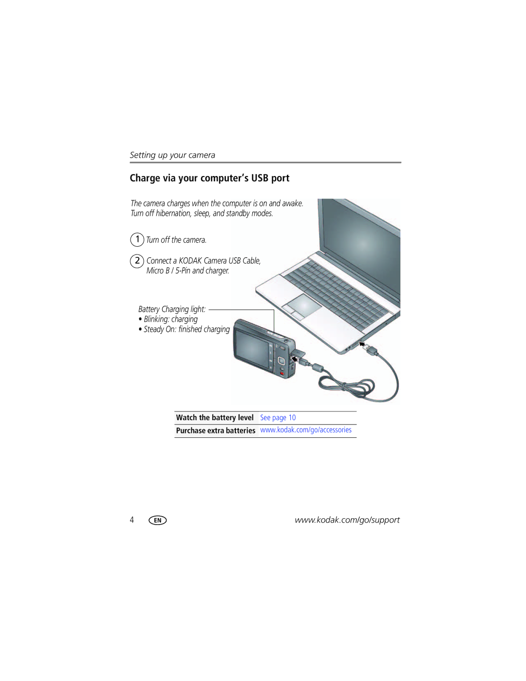 Kodak 1836824, M552, 1942390 manual Charge via your computer’s USB port 