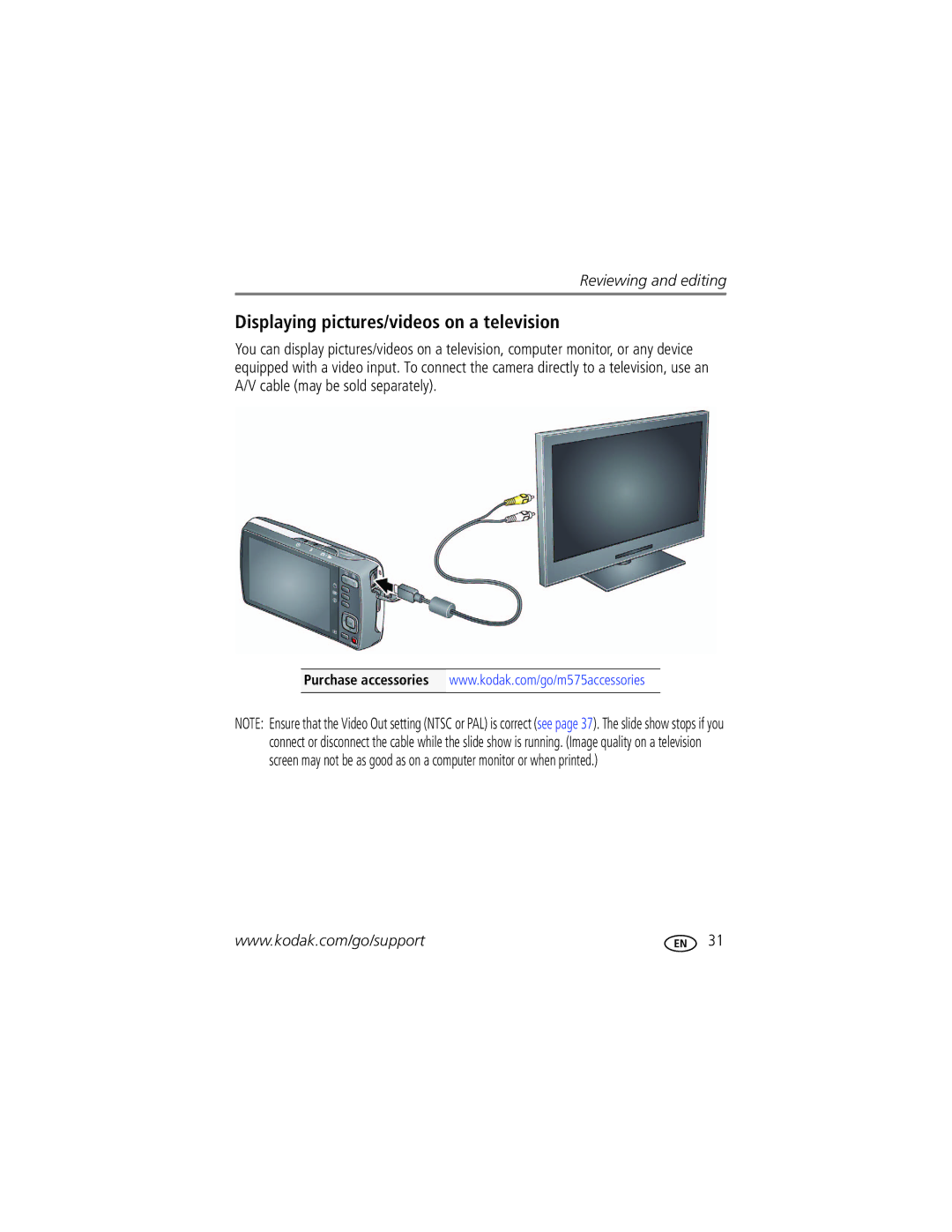 Kodak M575 manual Displaying pictures/videos on a television 