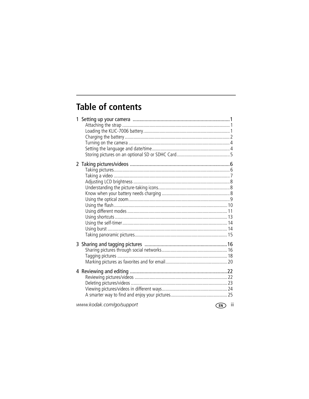 Kodak M575 manual Table of contents 