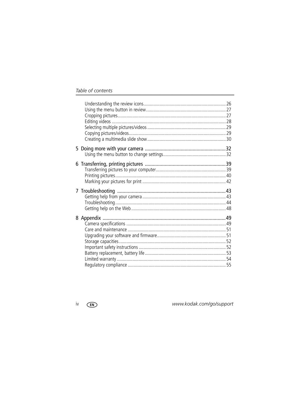 Kodak M575 manual Table of contents 