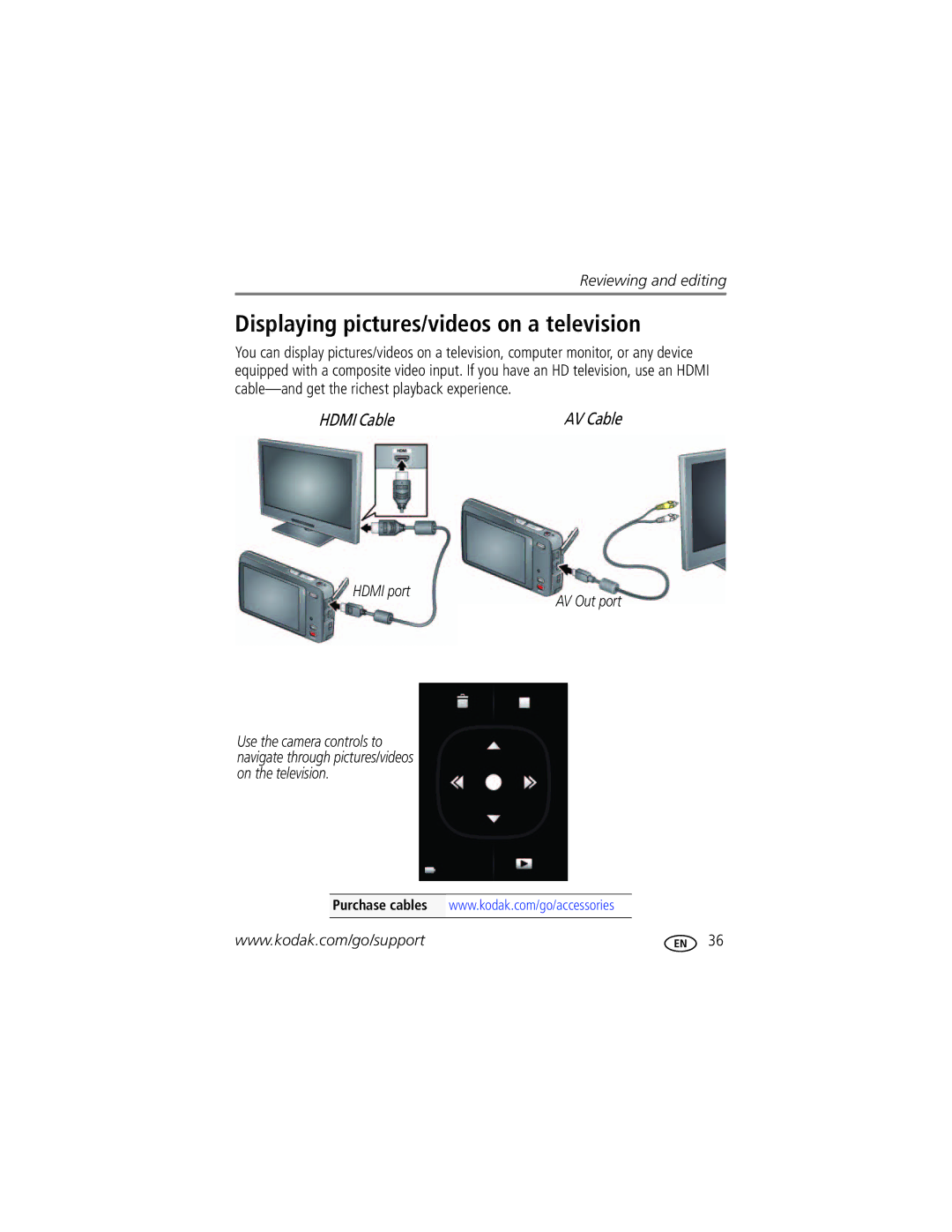 Kodak M577 manual Displaying pictures/videos on a television, Hdmi Cable 