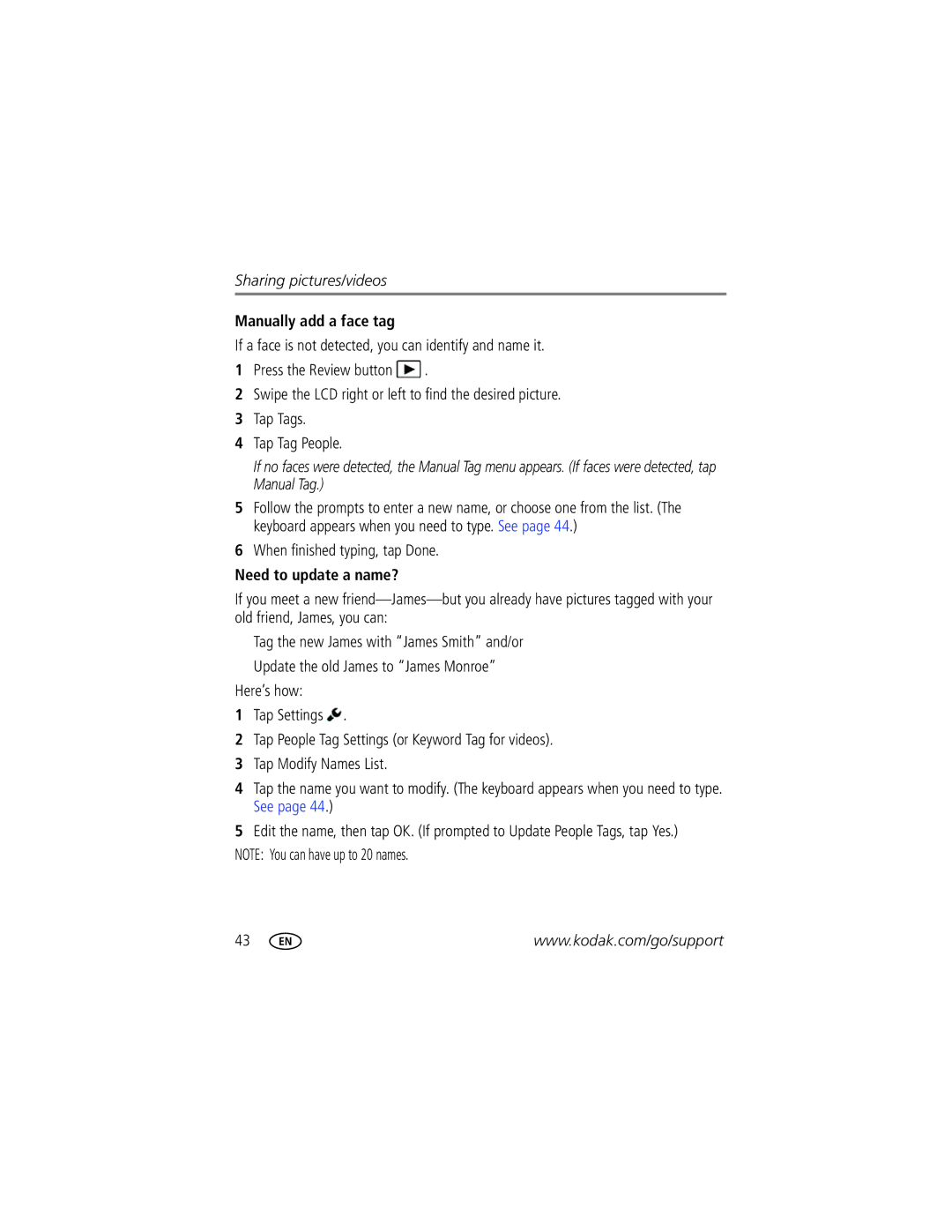 Kodak M577 manual Manually add a face tag, When finished typing, tap Done, Need to update a name? 