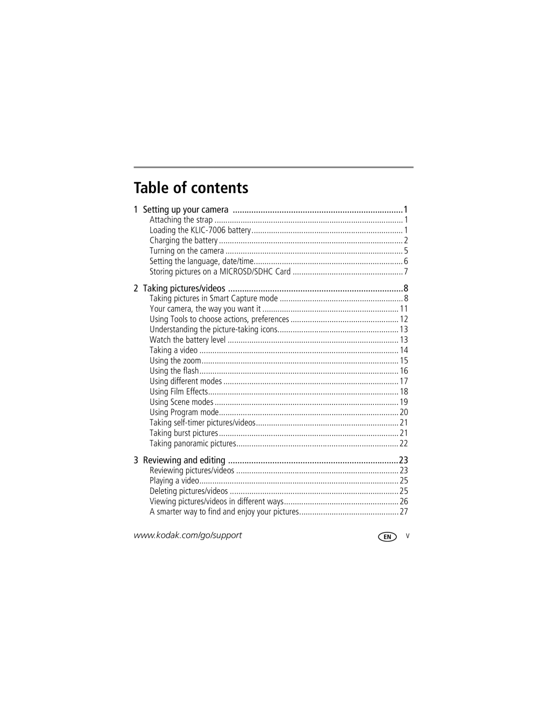 Kodak M577 manual Table of contents 