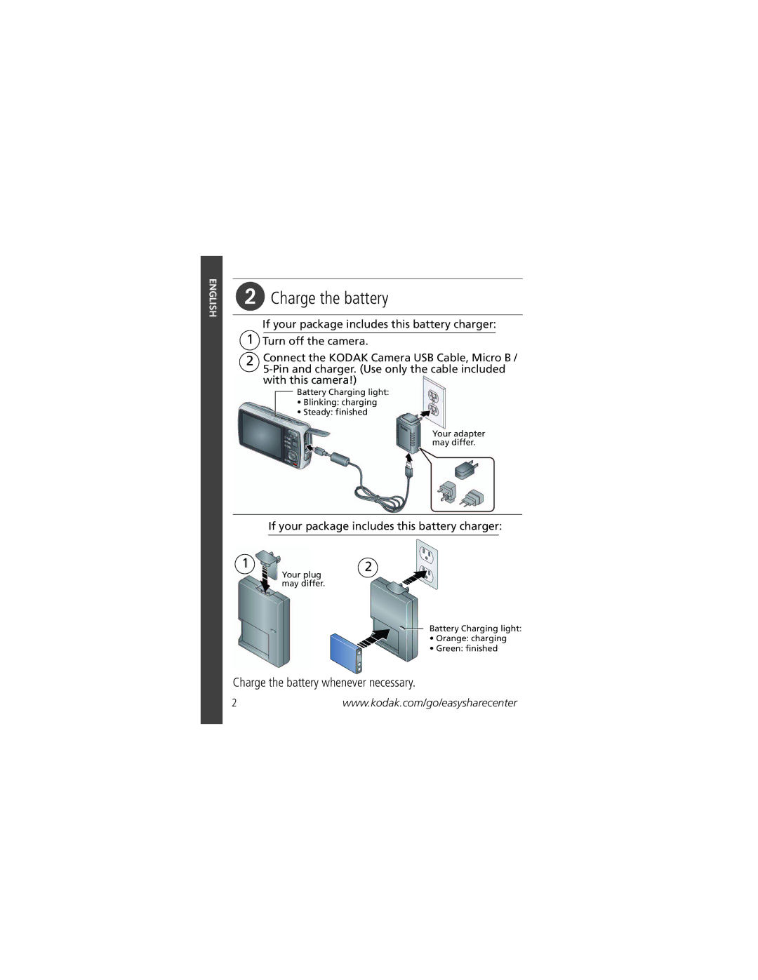 Kodak M580 manual Charge the battery whenever necessary 