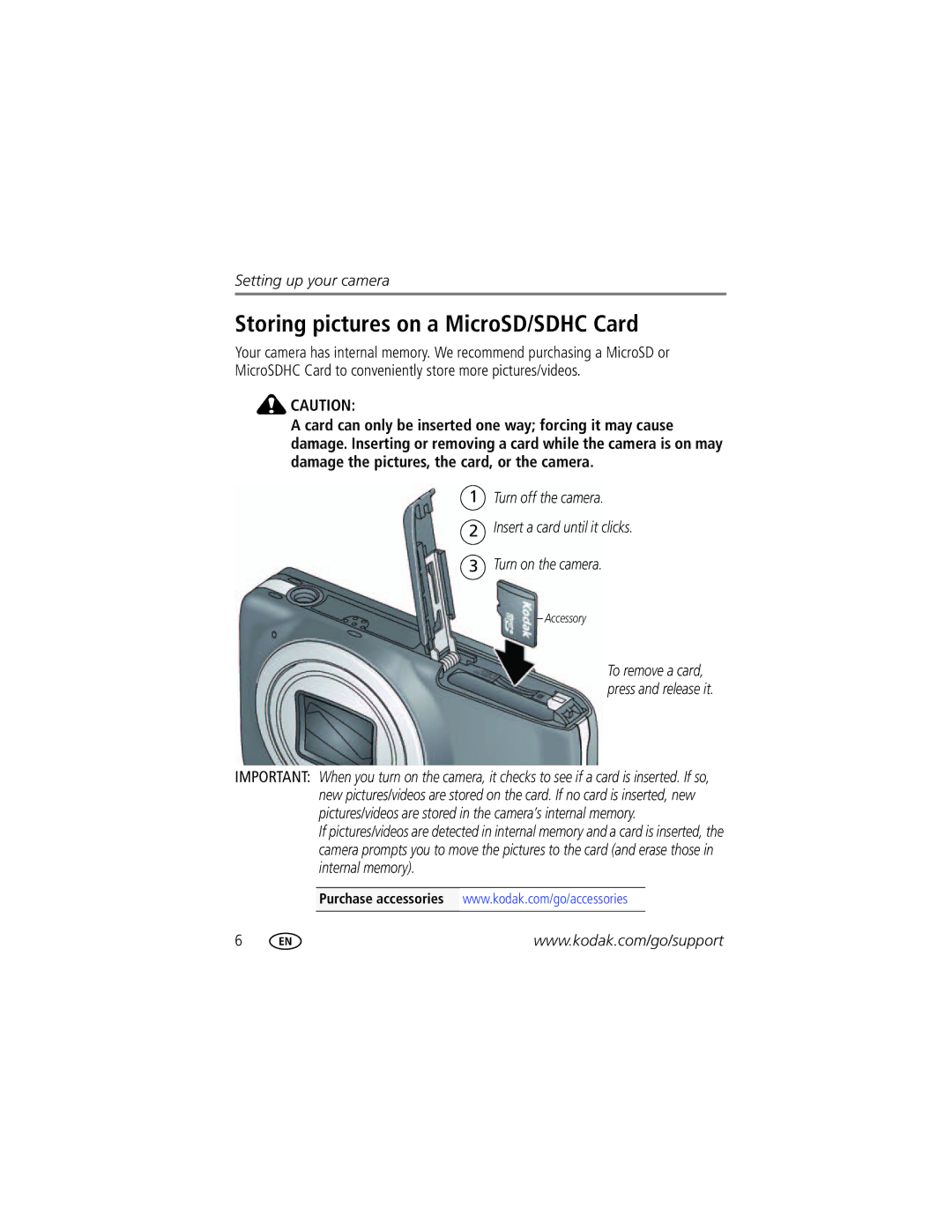 Kodak M583 manual Storing pictures on a MicroSD/SDHC Card 