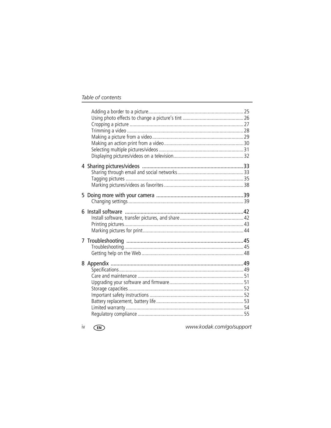 Kodak M583 manual Table of contents 