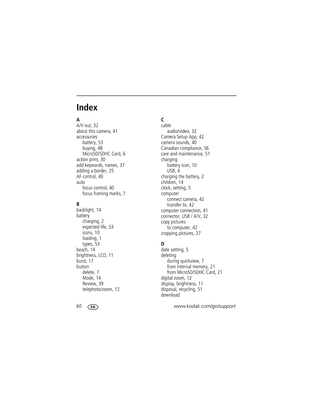 Kodak M583 manual Index 