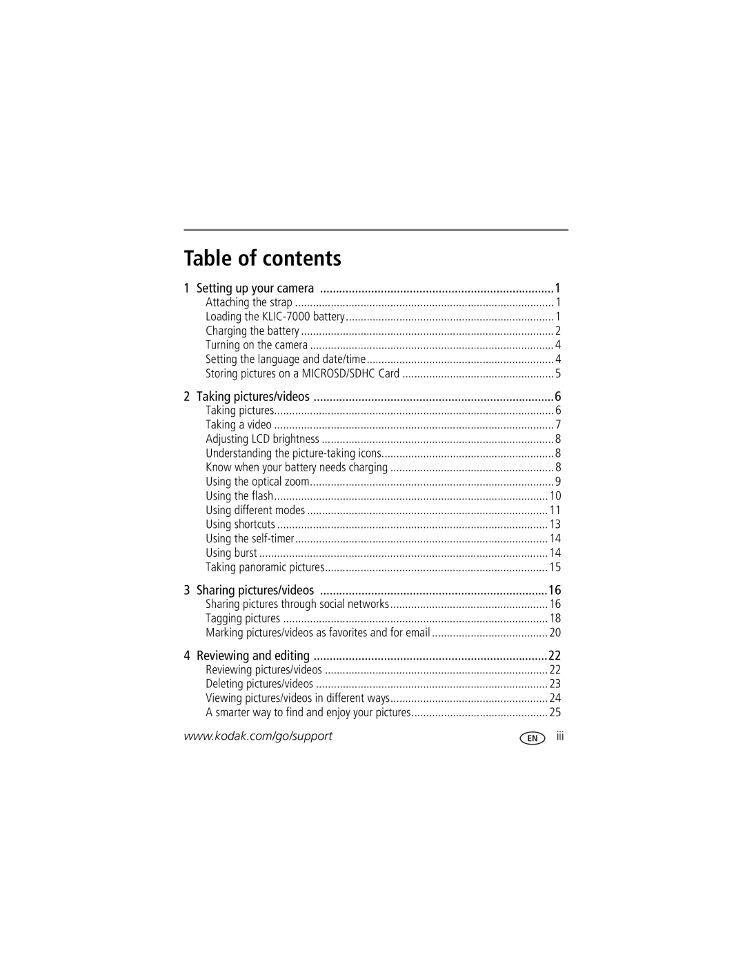 Kodak M590 manual Table of contents 