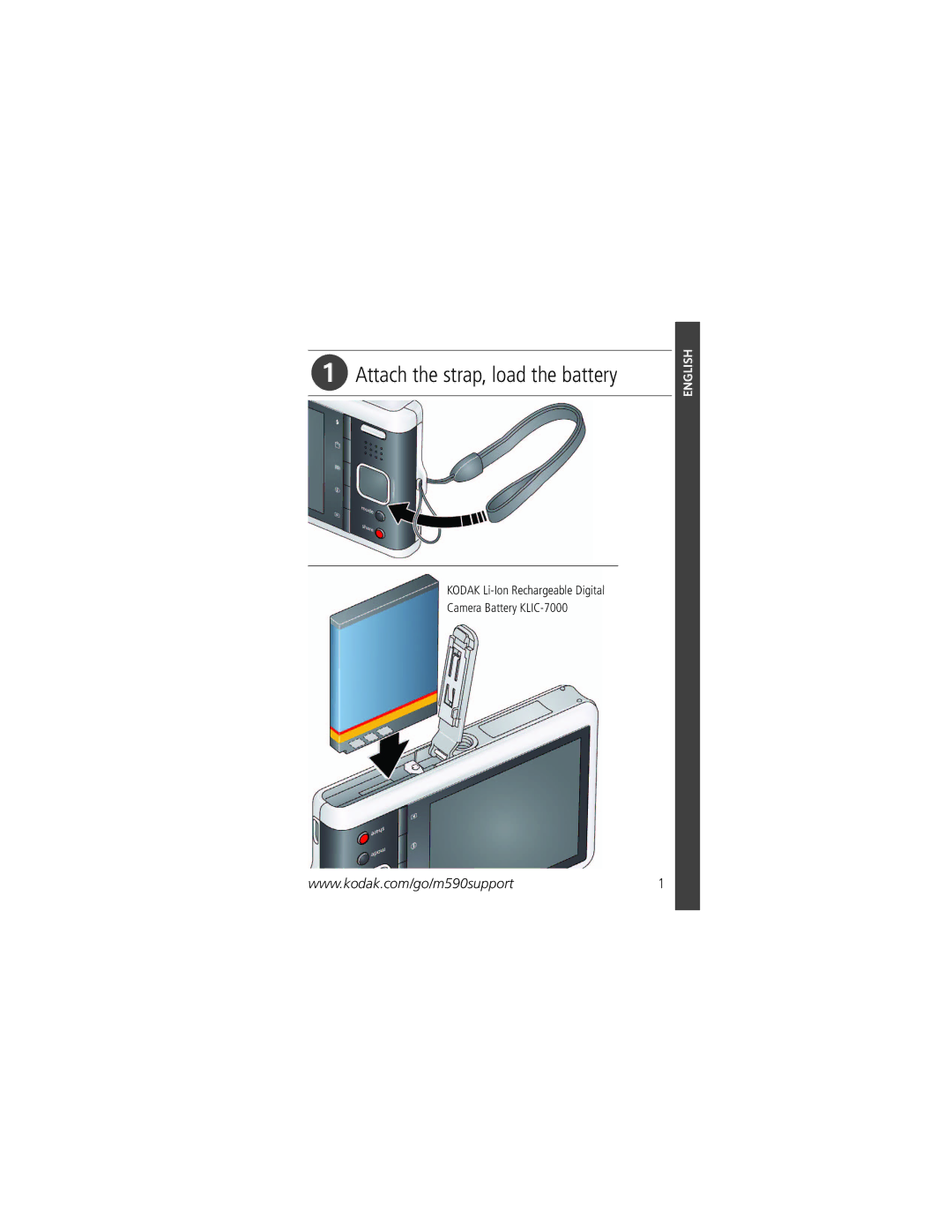 Kodak M590 manual Attach the strap, load the battery 