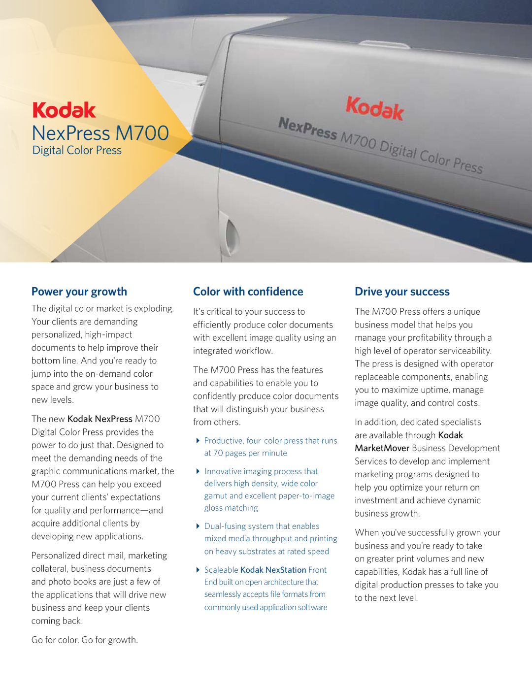 Kodak M700 manual Power your growth, Color with confidence, Drive your success 