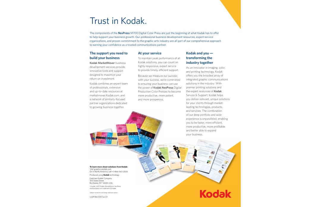 Kodak M700 manual Trust in Kodak, At your service, Kodak and you transforming the industry together, More prosperous 