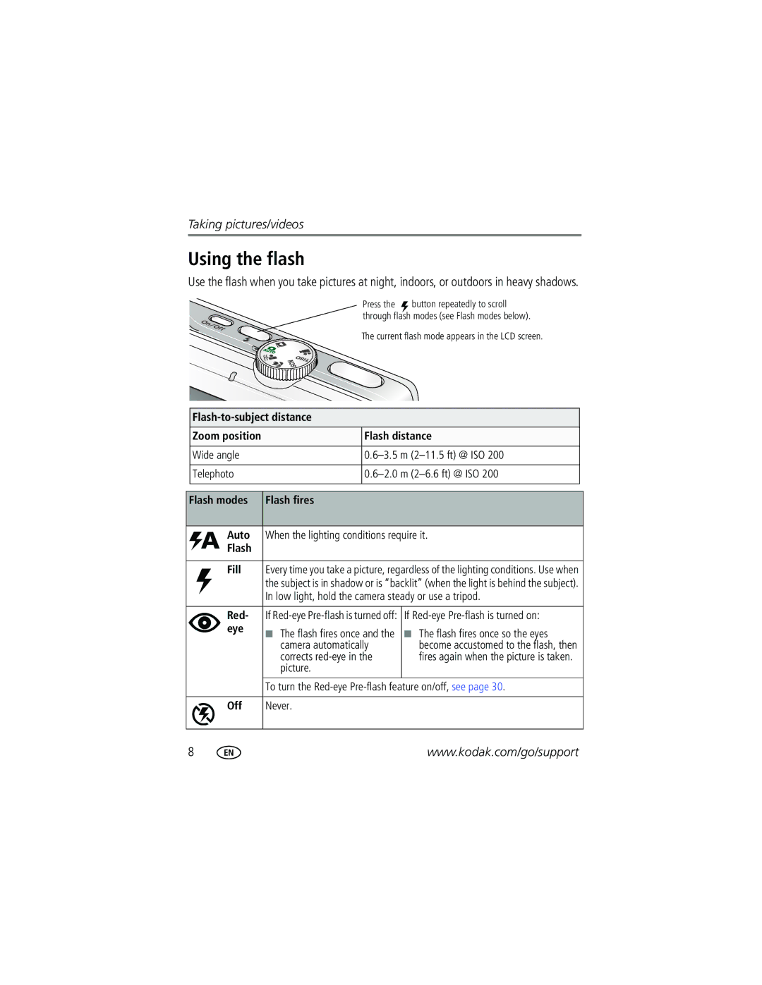 Kodak M753 manual Using the flash 