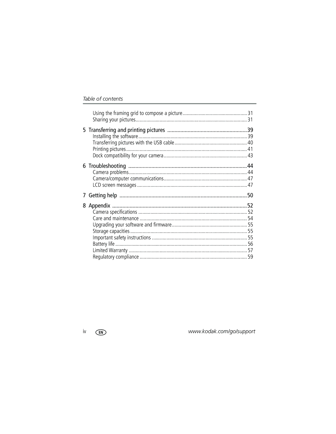 Kodak M753 manual Table of contents 