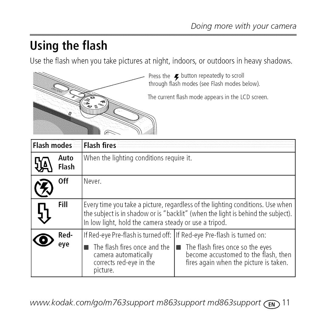 Kodak M763 owner manual Using the flash, Red- eye 