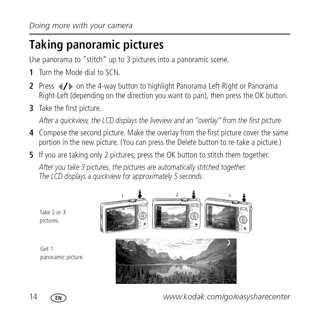 Kodak M763 owner manual Taking panoramic pictures 