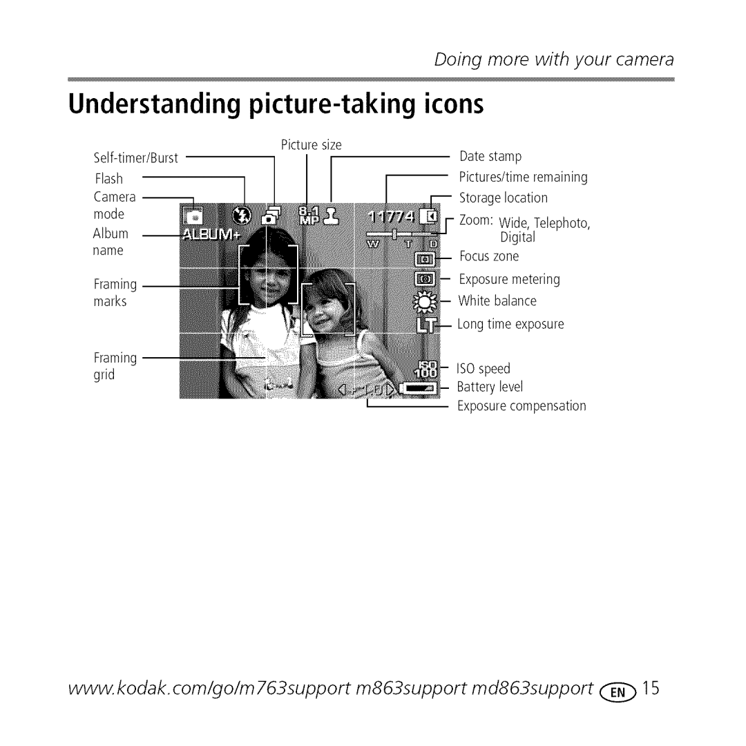 Kodak M763 owner manual Understanding picture-taking icons 