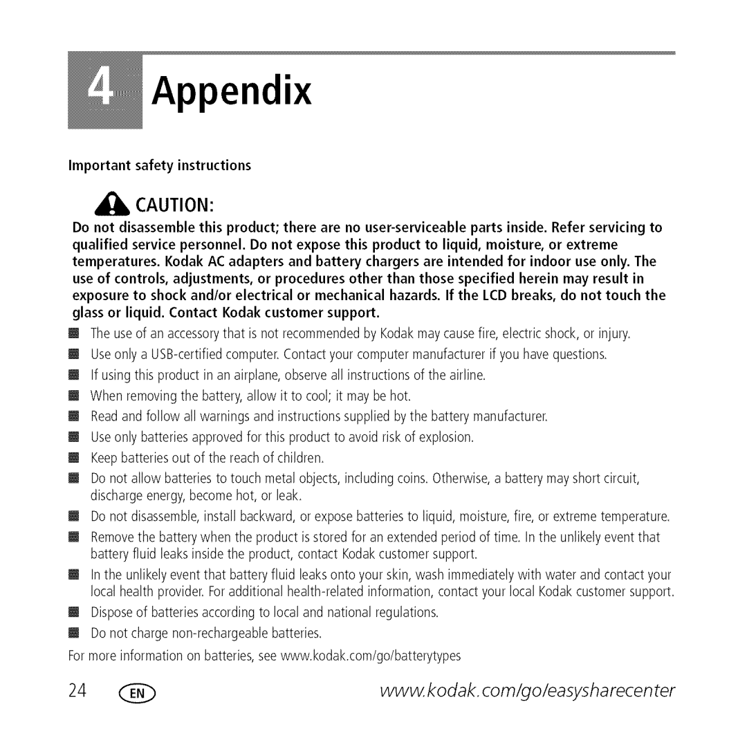 Kodak M763 owner manual Appendix 