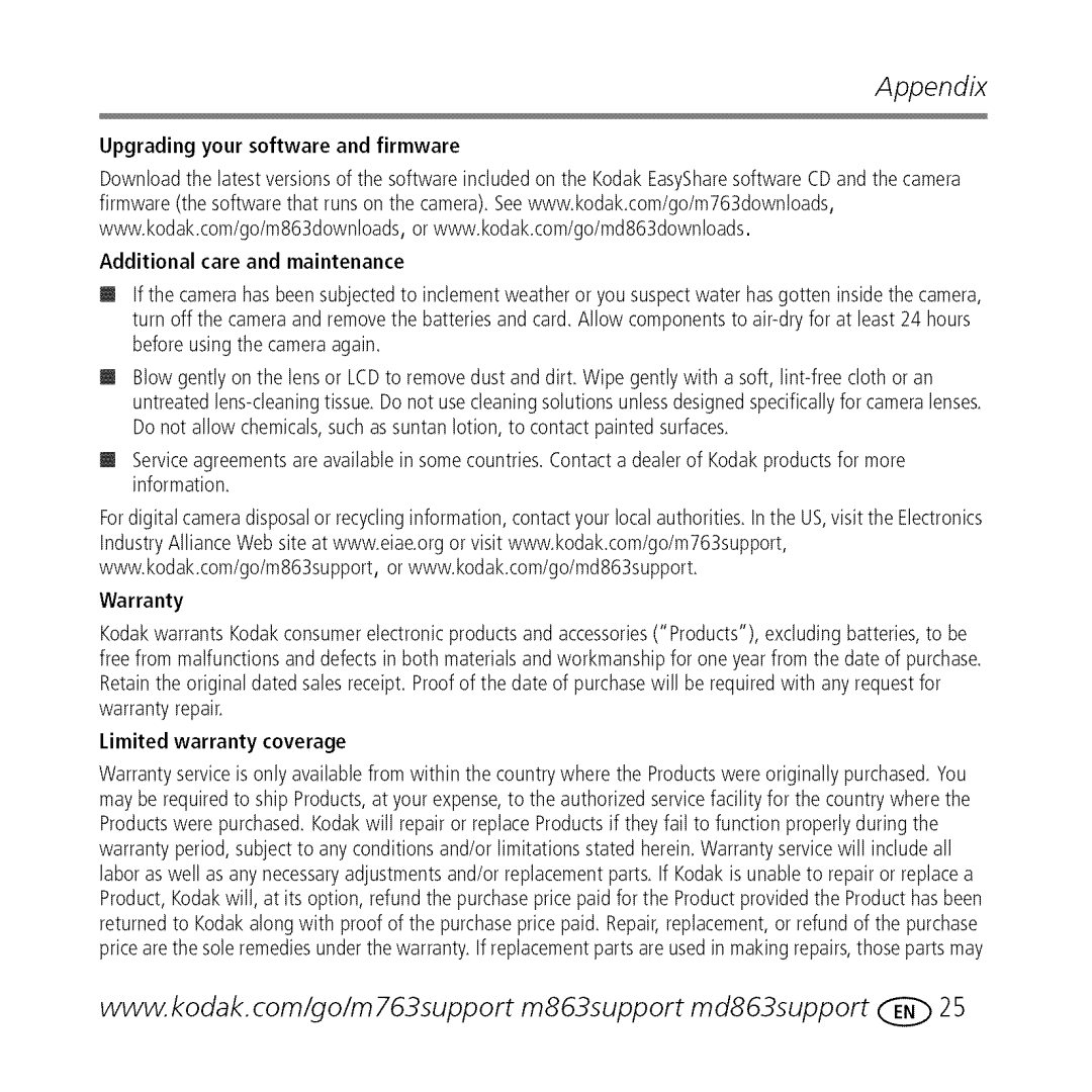 Kodak M763 owner manual Appendix 