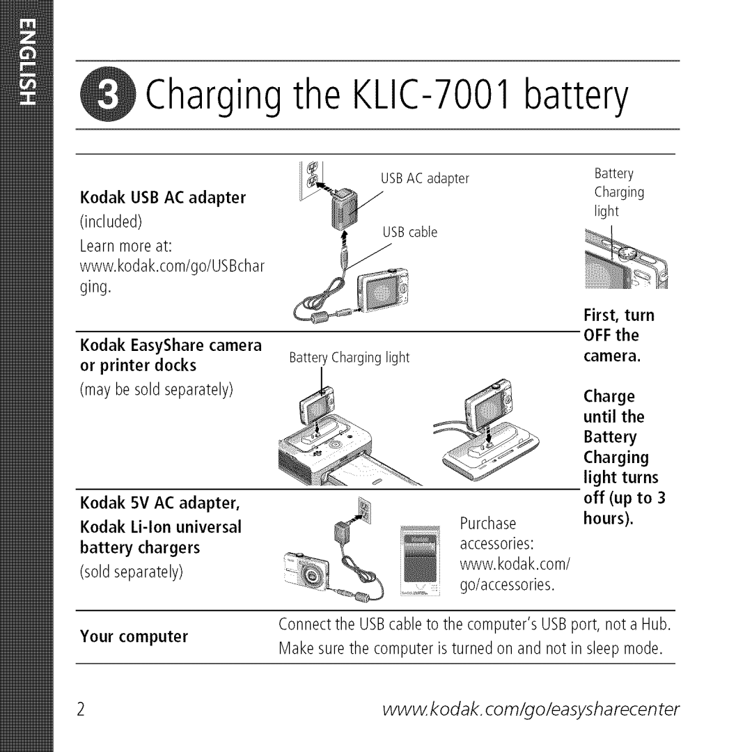 Kodak M763 owner manual Charging the KLIC-7001 battery, Camera 