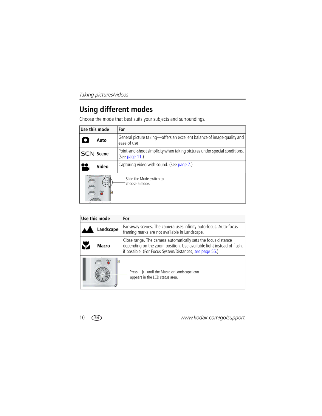 Kodak M873 manual Using different modes 